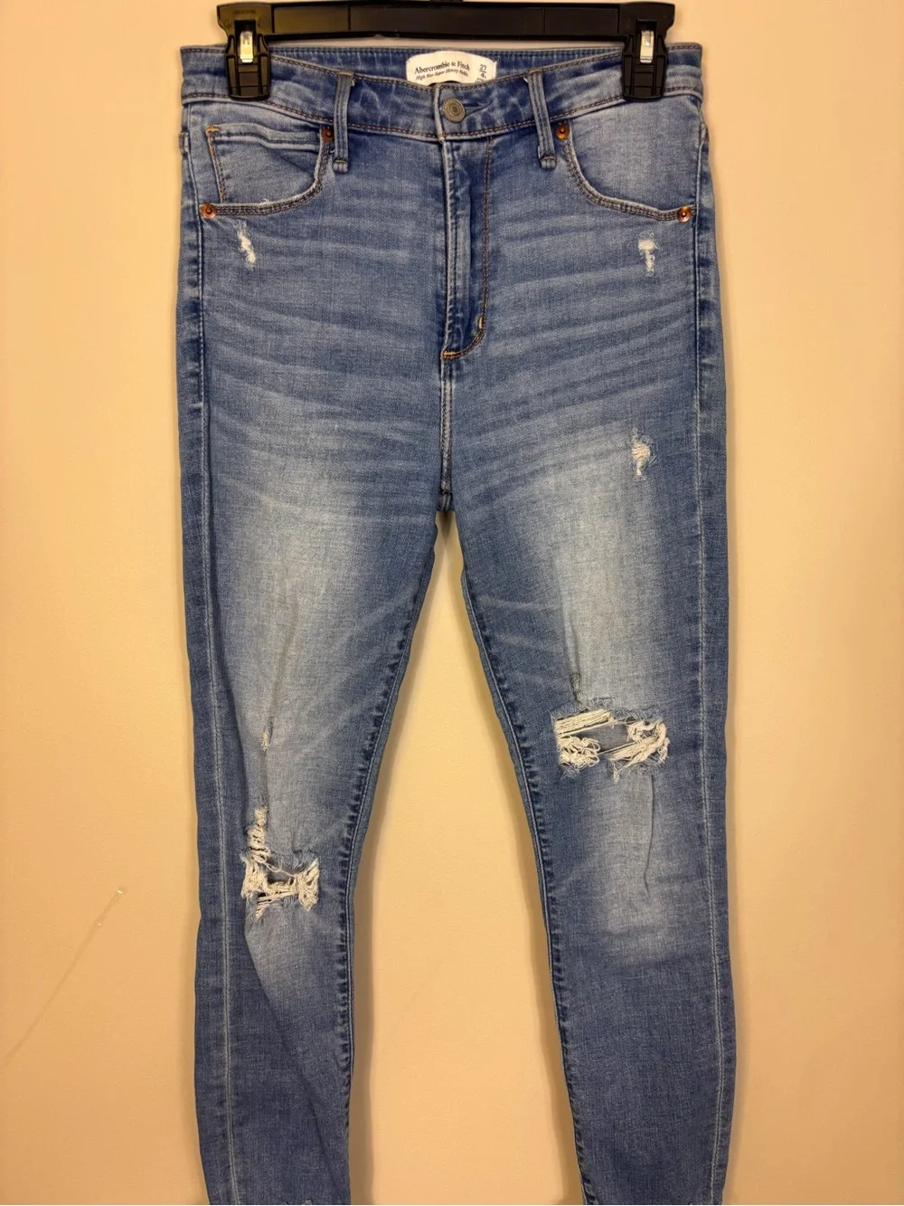 Abercrombie & Fitch Light Blue High Rise Distressed Skinny Ankle Jeans 4